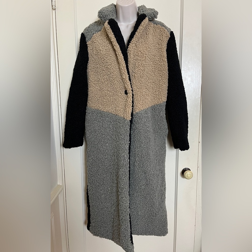 Forever Audrey Color Block Sherpa Maxi Coat